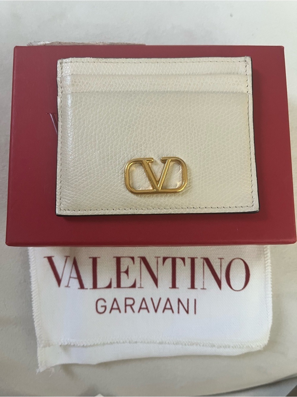 VALENTINO GARAVANI VLOGO CARDHOLDER IN IVORY LEATHER
